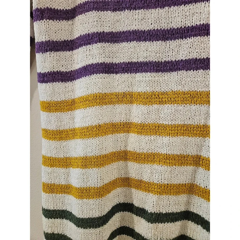 BiBi Womens Mardi Gras Striped Knit Sweater Purple Gold Green Lightweight Size L